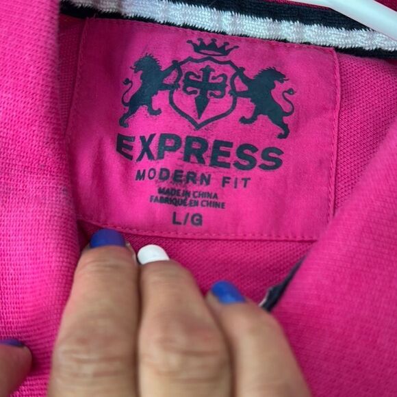 Express Pink Polo Shirt with Navy Trim - Picture 8 of 8
